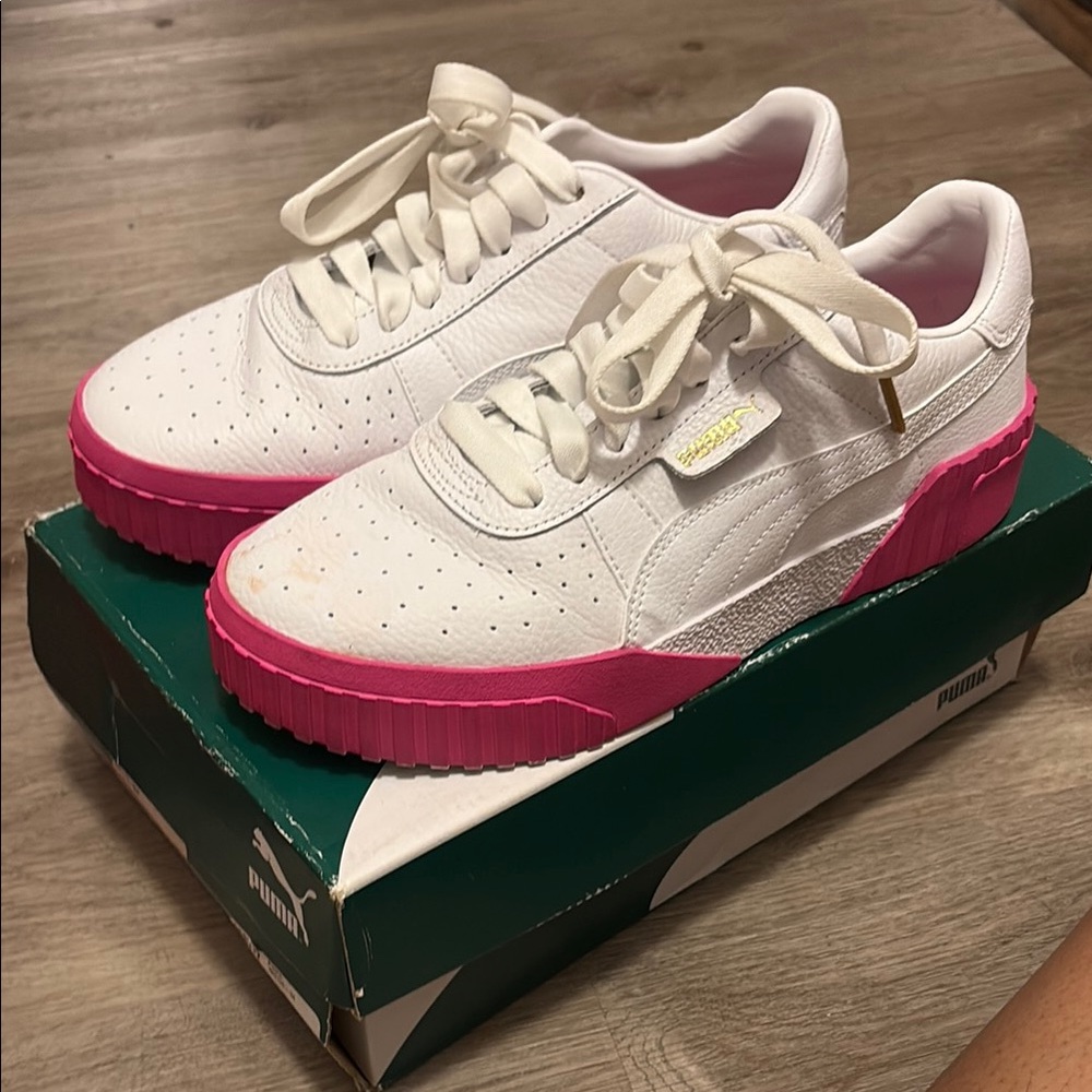Puma White Sneakers with Pink Soles
